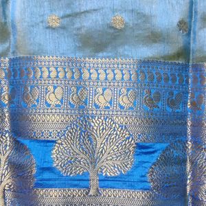 ₹600 DualTone BlueGold Silk Saree