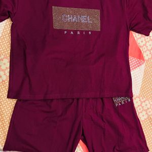 Maroon burgandy Shorts Co-ord Set