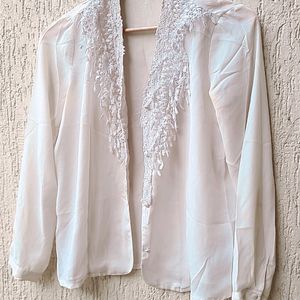 White Lace Detail Jacket/ Top