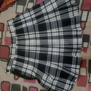 Womens Black And White Check Skirt With Shorts