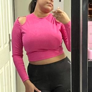 ONLY Women Pink Ribbed Crop Pullover