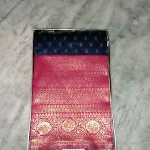 Fancy Banaras Blue And Pink Combo Saree