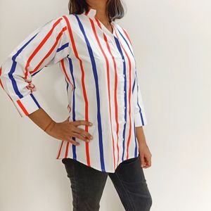 Classic White Shirt With Nautical Sailor Stripes