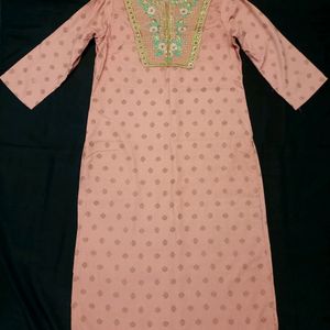 "Elegant Pink Embroidered Kurta with Golden Polka