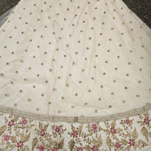 Off White Silk Lehenga With Pink Bandhani Dupatat