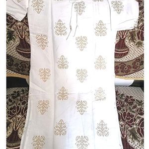 New White & Golden Pattern Kurti