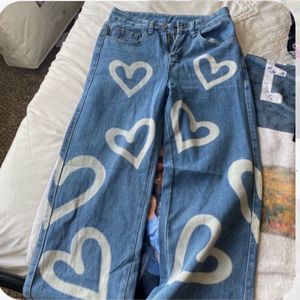 Pinteresty Heart Print Jeans