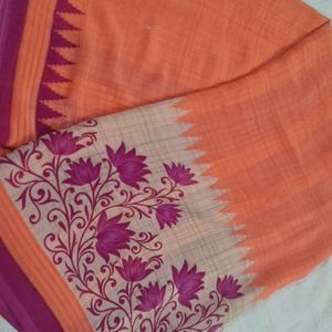 Lotus Design Pink Orange Combo Saree