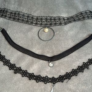 Set Of 3 Black Choker Strings