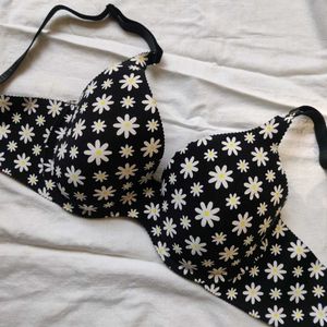 Black Floral Padded Bra For Women