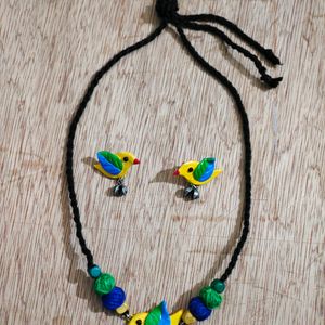 Brand New Clay Bird Necklace With Earring