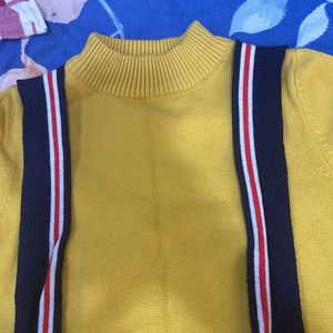 Mustard Branded Sweater For Girls With Tie Up