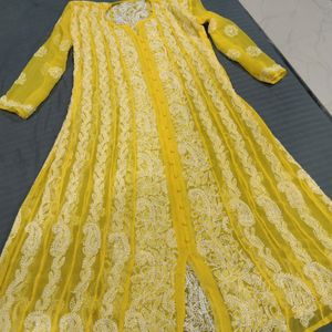 Gorgtte Chikenkari Kurti (Yellow)