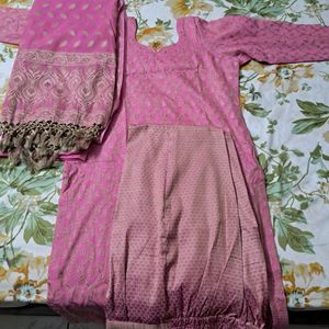 Allover Stitched Pink Colour Suit