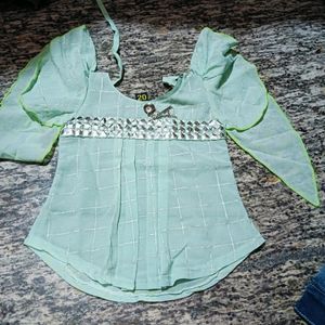 Kids Green Top And Jins Pant