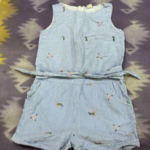 Embroidered Shorts Jumpsuit For Girls 13 To 14 Yrs