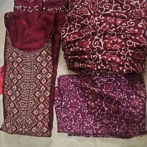 Marron And Beige Salwar Suit With Printed Dupatta