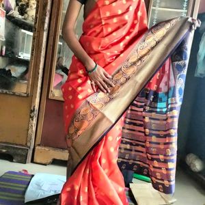 Banarasi Silk Saree Coral