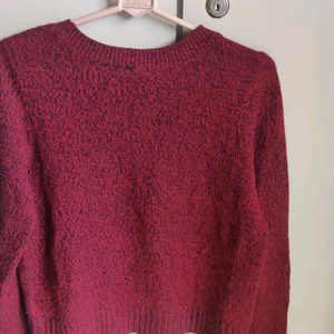 Maroon Knit Casual Top By H&M