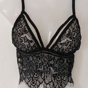 SEXY BLACK FLORAL NET BRALETTE