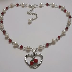 Elegant Cherry Pearl Necklace Handmade