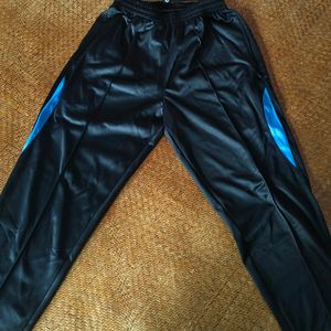 Black Track Pants With Blue Side Strips