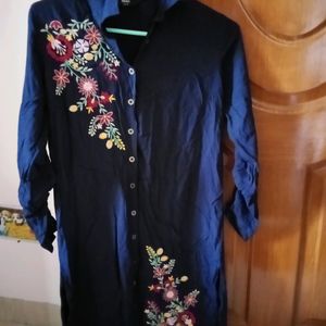 Max Navy Blue Embroidery Tunics For Women