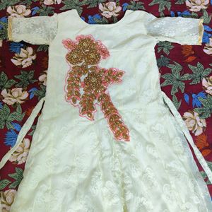 New White And Pink Long Ethnic Gown