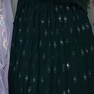 Green Crop Top Heavy Cancan Lehnga