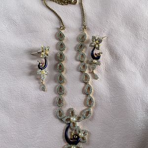 Beautiful Dimond Set With Peacock Pendle, Earrings