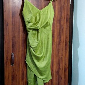 Lemon Green Solid Western Dress For Women