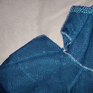 White Dotted Blue Colour Linen Blouse