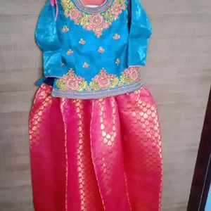 Semi Silk Aari Work Pattu Pavadai Set