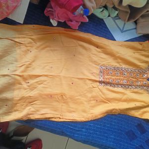 Yello Gota Patti Kurti With Red  Cotton Pant