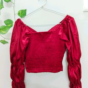 Red Satin Crop Top