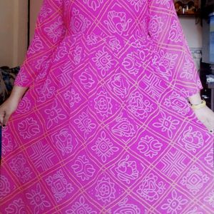 Women Pink Bandhani Style Gown