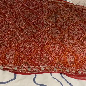 Red Saree With Overall Work