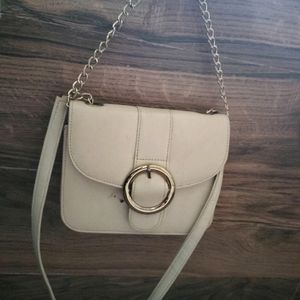 Nude Classy Sling Bag With Buckle