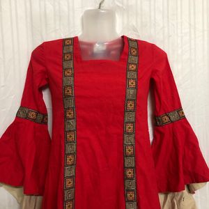 Red Long Sleeve Round Dress