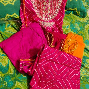 Beautiful Rani Pink Suit Set With Pant And Dupatta