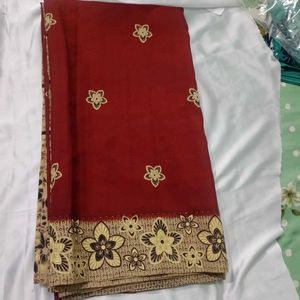 Beautiful Printed Maroon Colour Saree For Womens