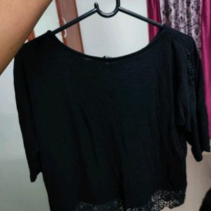 Crop Top With Lace Border And Slitted Sleeves