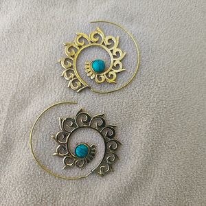 Natural Turquoise Spiral Earrings For Women