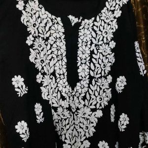 White N Black Modal Handwork Lucknowi Kurti