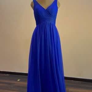 Blue Elegant V Neck Net Gown (Bust:32/34)