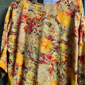 Crepe Yellow Printed Kurti