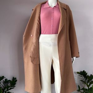 Beige Drop Shoulder Wrap Overcoat