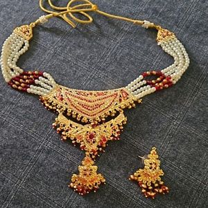 Navaratan Gold Plated Jaddau Necklace Set