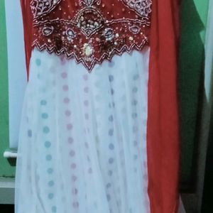 Red Frocksuit With Net Dupatta