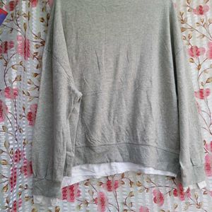 Grey Sweatshirt With White Shirt Style Bottom